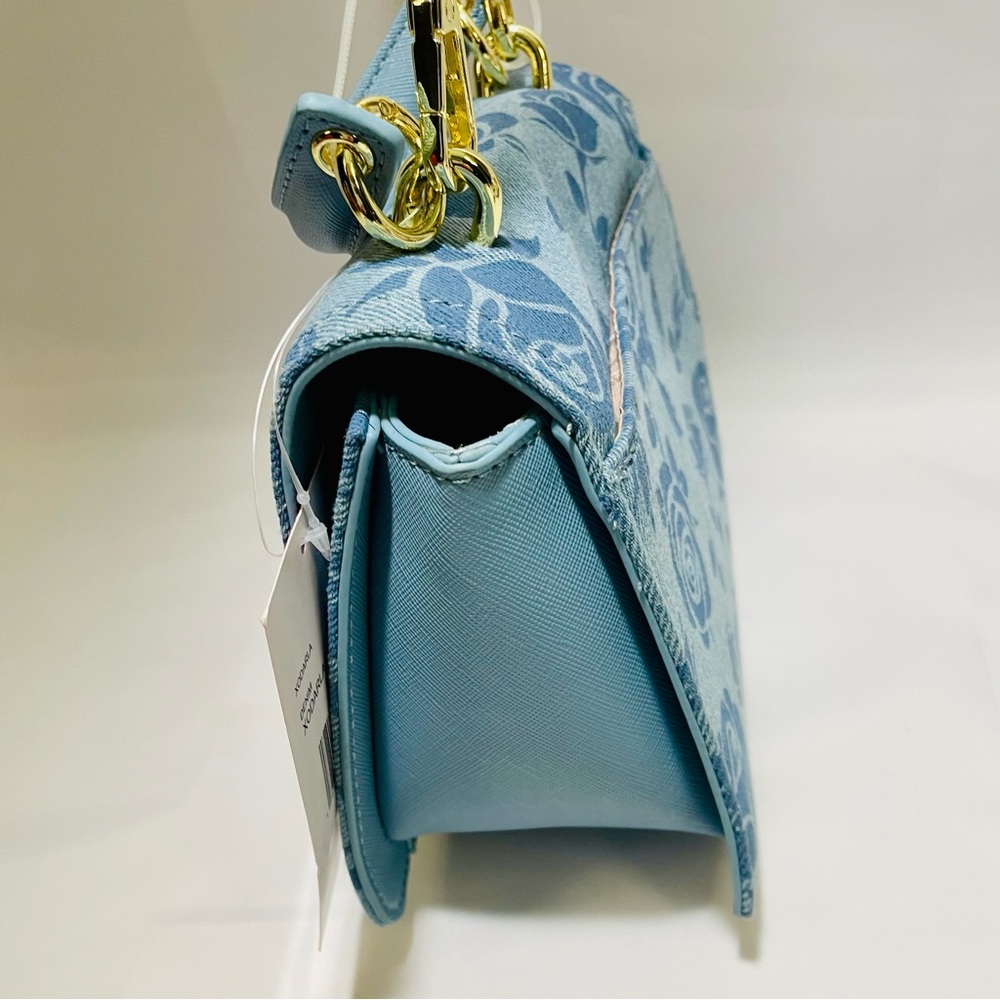 Betsey Johnson Blue DENIM Floral Crossbody Bag with Gold Bow, NWT - Picture 6 of 16